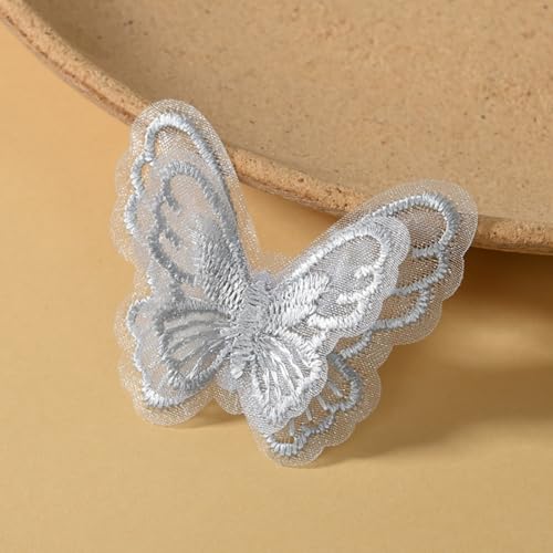 HSTWODE 100 Stück Stickerei Schmetterling Aufnäher Abzeichen Spitze Schmetterling Applikation Hochzeit Brautkleid bestickte Applikation Nähen Handwerk DIY (Grau) von HSTWODE