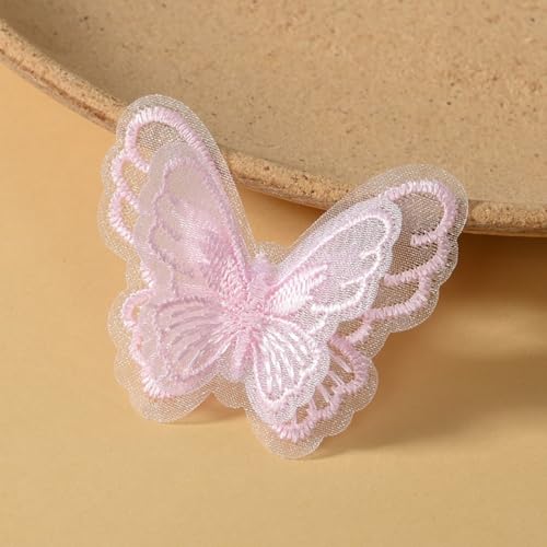 HSTWODE 100 Stück Stickerei Schmetterling Aufnäher Abzeichen Spitze Schmetterling Applikation Hochzeit Brautkleid bestickte Applikation Nähen Handwerk DIY (Rosa) von HSTWODE