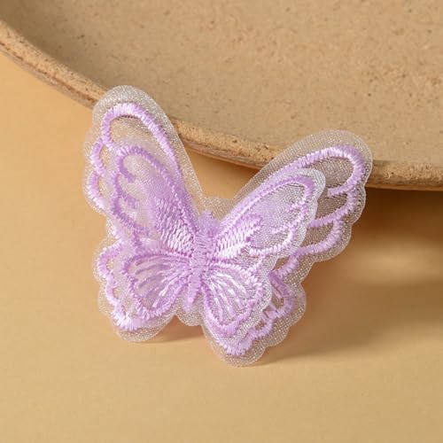 HSTWODE 100 Stück Stickerei Schmetterling Aufnäher Abzeichen Spitze Schmetterling Applikation Hochzeit Brautkleid bestickte Applikation Nähen Handwerk DIY (Violett) von HSTWODE
