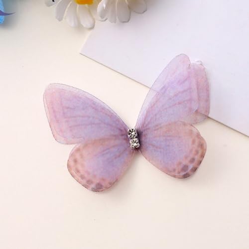 HSTWODE 100 Stück Stickerei-Schmetterling zum Aufnähen（5cm）, 3D-Gaze-Schmetterlings-Applikationen, Strass-Stickerei, Nähen,Applikation Hochzeit Brautkleid bestickte Applikation Nähen (Blau-Violett) von HSTWODE