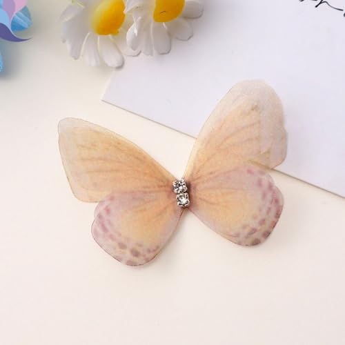 HSTWODE 100 Stück Stickerei-Schmetterling zum Aufnähen（5cm）, 3D-Gaze-Schmetterlings-Applikationen, Strass-Stickerei, Nähen,Applikation Hochzeit Brautkleid bestickte Applikation Nähen (Gelb) von HSTWODE