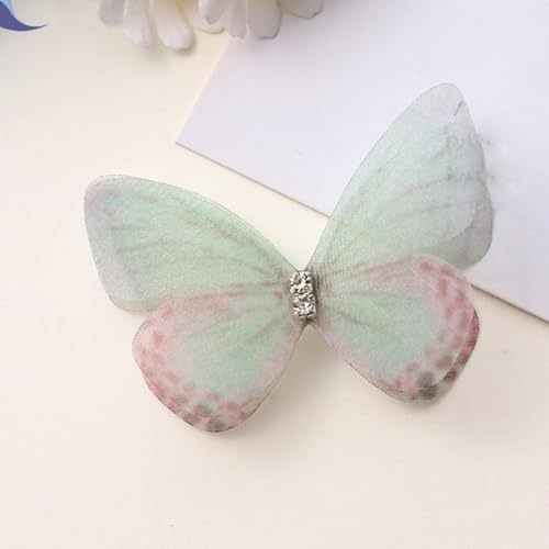 HSTWODE 100 Stück Stickerei-Schmetterling zum Aufnähen（5cm）, 3D-Gaze-Schmetterlings-Applikationen, Strass-Stickerei, Nähen,Applikation Hochzeit Brautkleid bestickte Applikation Nähen (Grün) von HSTWODE
