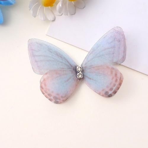 HSTWODE 100 Stück Stickerei-Schmetterling zum Aufnähen（5cm）, 3D-Gaze-Schmetterlings-Applikationen, Strass-Stickerei, Nähen,Applikation Hochzeit Brautkleid bestickte Applikation Nähen (Hellblau) von HSTWODE