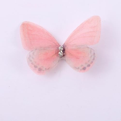 HSTWODE 100 Stück Stickerei-Schmetterling zum Aufnähen（5cm）, 3D-Gaze-Schmetterlings-Applikationen, Strass-Stickerei, Nähen,Applikation Hochzeit Brautkleid bestickte Applikation Nähen (Hellrosa) von HSTWODE