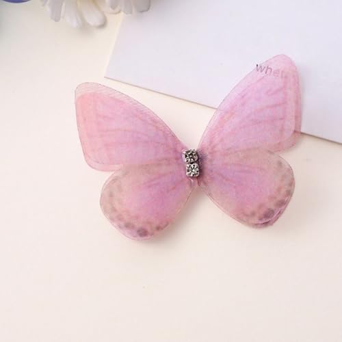 HSTWODE 100 Stück Stickerei-Schmetterling zum Aufnähen（5cm）, 3D-Gaze-Schmetterlings-Applikationen, Strass-Stickerei, Nähen,Applikation Hochzeit Brautkleid bestickte Applikation Nähen (Rosa) von HSTWODE