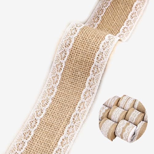 HSTWODE 10M Juteband mit Spitze, 5 cm breit Natürliche jute Bänder und Spitze, Weißer Spitze Natürlich Dekoration Für Geburtstag Hochzeit Party, Weihnachten Dekoration (Stil 11#) von HSTWODE