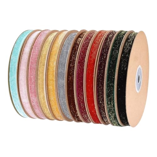 HSTWODE 10mm x 1m Glitzerband Samtband Glitzer Geschenkbänder Dekoband für Geschenkverpackung, Kränze, Bogen Herstellung, Hochzeit, DIY (Kaffeefarben) von HSTWODE