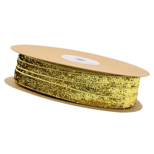 HSTWODE 10mm×20m Samtbänder,Samtband mit Glitzer zum Verpacken von Geschenken, für Geschenkverpackung, Kränze, Bogen Herstellung, Hochzeit, DIY (Gold) von HSTWODE