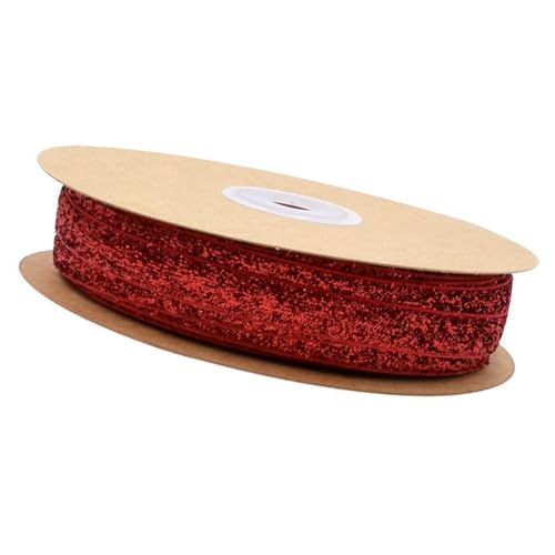 HSTWODE 10mm×20m Samtbänder,Samtband mit Glitzer zum Verpacken von Geschenken, für Geschenkverpackung, Kränze, Bogen Herstellung, Hochzeit, DIY (Rot) von HSTWODE