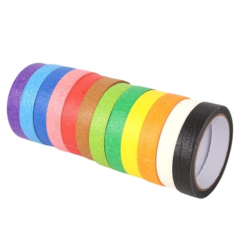 HSTWODE 12 Farben Kreppband bunt Abklebeband,5 mm bis 30 mm Breite masking tape DIY Handwerk Papier Dekrativer Klebeband Bastelband für Kinder Lehrer Arts Lab Labeling (30mm*2m) von HSTWODE