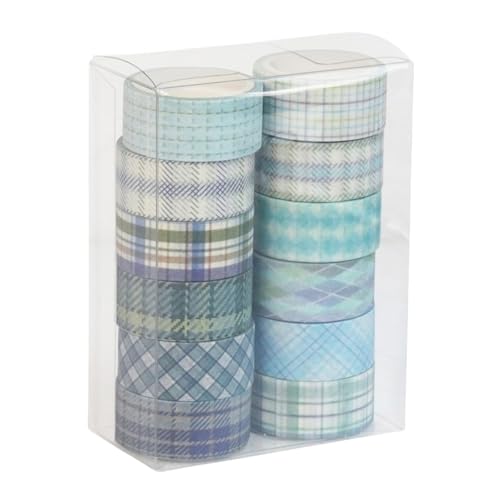 HSTWODE 12 Rollen Gitter Washi Tape Set Schottenstoff Masking Tape Dekorative Klebeband Bunt für Bullet Journals, Planer, Scrapbooking, Geschenkverpackung, DIY Crafts (Blaue Serie) von HSTWODE