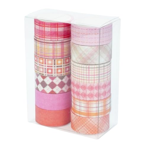 HSTWODE 12 Rollen Gitter Washi Tape Set Schottenstoff Masking Tape Dekorative Klebeband Bunt für Bullet Journals, Planer, Scrapbooking, Geschenkverpackung, DIY Crafts (Rosa-Serie) von HSTWODE