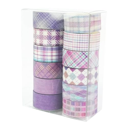 HSTWODE 12 Rollen Gitter Washi Tape Set Schottenstoff Masking Tape Dekorative Klebeband Bunt für Bullet Journals, Planer, Scrapbooking, Geschenkverpackung, DIY Crafts (Violette Serie) von HSTWODE