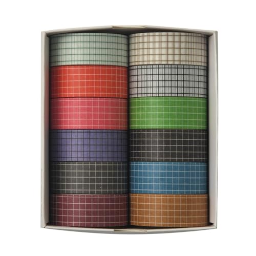 HSTWODE 12 Rollen Grid Washi Tape Set Schottenstoff Dekoratives Klebeband Bunt für Scrapbooking, Bullet Tagebuch, Planer, Geschenkverpackung (1#) von HSTWODE