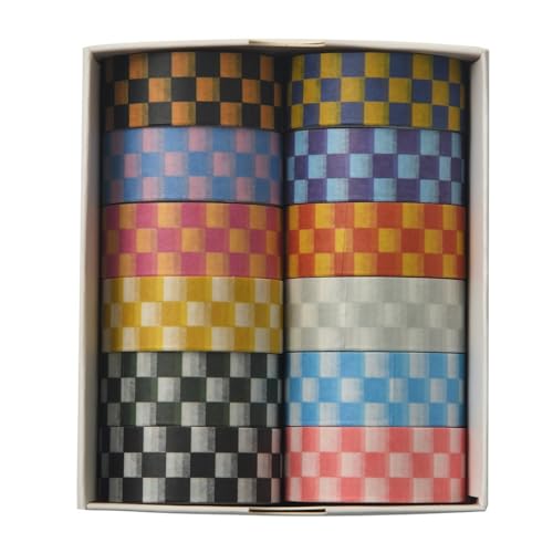 HSTWODE 12 Rollen Grid Washi Tape Set Schottenstoff Dekoratives Klebeband Bunt für Scrapbooking, Bullet Tagebuch, Planer, Geschenkverpackung (2#) von HSTWODE