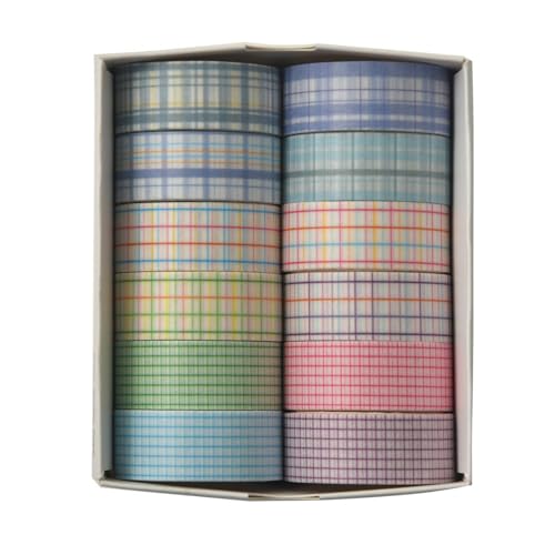 HSTWODE 12 Rollen Grid Washi Tape Set Schottenstoff Dekoratives Klebeband Bunt für Scrapbooking, Bullet Tagebuch, Planer, Geschenkverpackung (3#) von HSTWODE