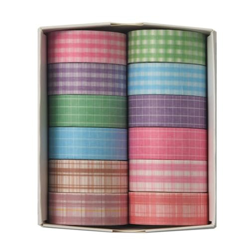 HSTWODE 12 Rollen Grid Washi Tape Set Schottenstoff Dekoratives Klebeband Bunt für Scrapbooking, Bullet Tagebuch, Planer, Geschenkverpackung (4#) von HSTWODE
