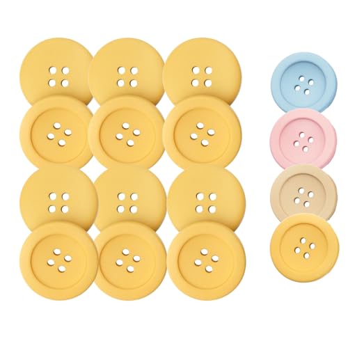 HSTWODE 12 Stück 18-30mm Resin-Knöpfe mit breitem Rand & 4 Löchern - Für Mäntel/Trenchcoats/Pullover/Anzüge (Gelb, 30MM) von HSTWODE