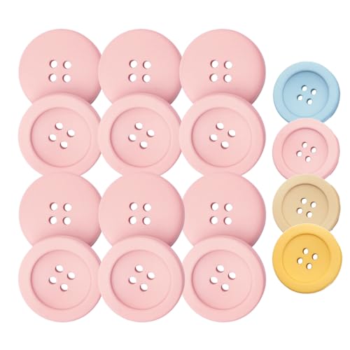 HSTWODE 12 Stück 18-30mm Resin-Knöpfe mit breitem Rand & 4 Löchern - Für Mäntel/Trenchcoats/Pullover/Anzüge (Rosa, 30MM) von HSTWODE