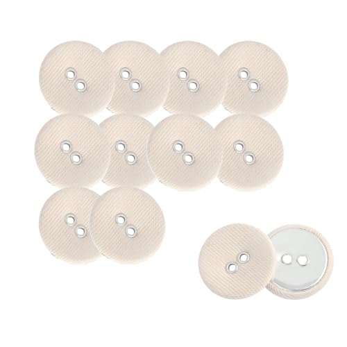 HSTWODE 12 Stück Stoffbezogene Knöpfe (2-Loch) - Rundknöpfe für Hemden, Blazer & Mäntel DIY, Kissen,Stofftier,Nähprojekt Zubehör (Beige) von HSTWODE