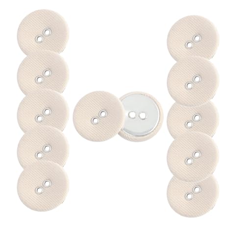 HSTWODE 12 Stück Stoffbezogene Knöpfe (2-Loch) - Rundknöpfe für Hemden, Blazer & Mäntel DIY Nähzubehör, buttons selber machen (Beige) von HSTWODE