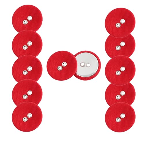HSTWODE 12 Stück Stoffbezogene Knöpfe (2-Loch) - Rundknöpfe für Hemden, Blazer & Mäntel DIY Nähzubehör, buttons selber machen (Rot) von HSTWODE