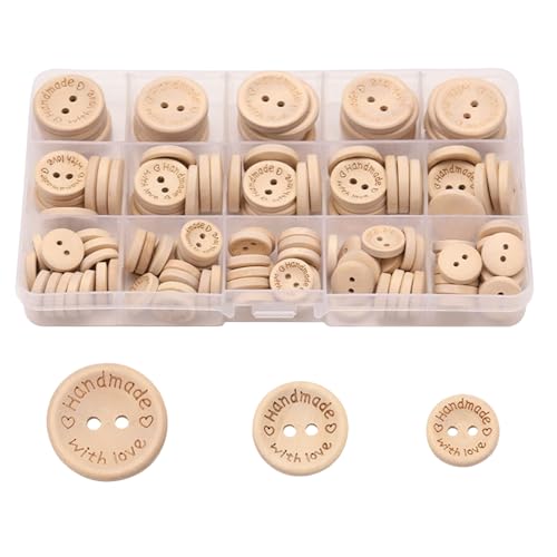 HSTWODE 140 Stück Holzknöpfe "Liebesherz" Handmade｜3 Größen (15/20/25mm) Runde Naturholz Knöpfe｜für Nähen, DIY, Hochzeiten & Heimdekoration von HSTWODE
