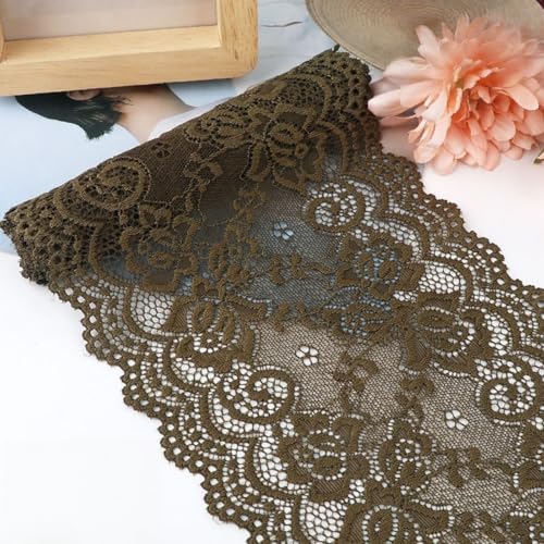 HSTWODE 15cm x 5m Elastizität Spitzenband Spitzenbordüre Spitzenborte Zierband Dekoband Spitzen Borten Bänder zum Nähen,DIY Basteln,Deko für Hochzeitskleid Tischdeko (Armeegrün) von HSTWODE