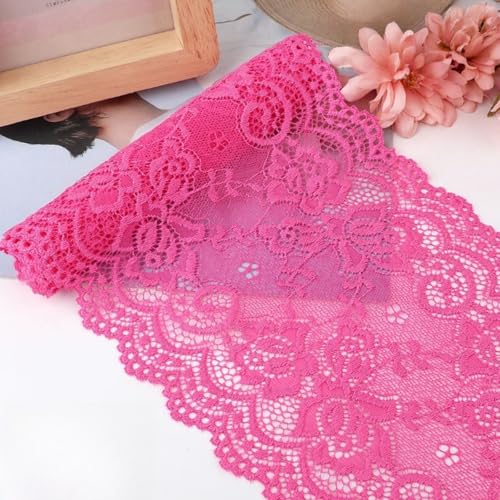 HSTWODE 15cm x 5m Elastizität Spitzenband Spitzenbordüre Spitzenborte Zierband Dekoband Spitzen Borten Bänder zum Nähen,DIY Basteln,Deko für Hochzeitskleid Tischdeko (Helle Rose) von HSTWODE