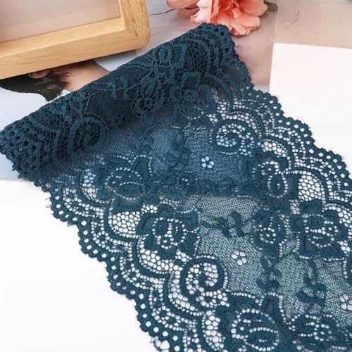 HSTWODE 15cm x 5m Elastizität Spitzenband Spitzenbordüre Spitzenborte Zierband Dekoband Spitzen Borten Bänder zum Nähen,DIY Basteln,Deko für Hochzeitskleid Tischdeko (Indigo) von HSTWODE