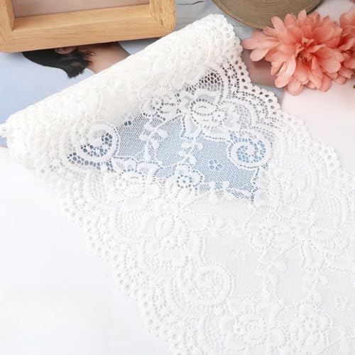 HSTWODE 15cm x 5m Elastizität Spitzenband Spitzenbordüre Spitzenborte Zierband Dekoband Spitzen Borten Bänder zum Nähen,DIY Basteln,Deko für Hochzeitskleid Tischdeko (Weiß) von HSTWODE