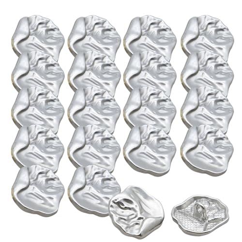 HSTWODE 19-38mm Unregelmäßig Knöpfe aus Metall aus Metall mit Prägemuster, 20 Stück - Gold & Silber - für Blazer, Mäntel, Cardigans (Silber, 38mm) von HSTWODE