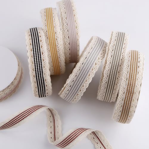 HSTWODE 1Stück Lace-trimmed striped woven ribbon3.5cm×10Yards (9 Meter), 7 Farben Retro Dekoband zum Verzieren & Basteln, für Kleid Hochzeit, Geburtstag Geschenke,Satin Dekoband (Khaki) von HSTWODE