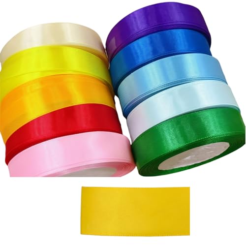 HSTWODE 1Stück Satinband Bänder, Extra langes Band, 2.5cm 9100cm Breit Geschenkband für Geschenkverpackung, Kunsthandwerk, Haarschleifen, Blumenstrauß, Dekoration (Gelb) von HSTWODE