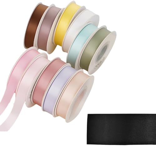 HSTWODE 1Stück Satinband Bänder,Schwarz-Grau-Töne Extra langes Band, 2.5cm 9100cm Breit Geschenkband für Dekoration, Geschenkverpackung, Kunsthandwerk, Haarschleifen, Blumenstrauß (8110#) von HSTWODE