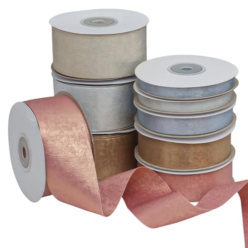 HSTWODE 1Stück Schleifenband Breit 1-3.8cm breit x 9m lang Geschenkband Hochzeit Glitzer Schleifenband Metallic Geschenkbänder für Geschenk,Schleifen (Silberfarben, 3.8cm) von HSTWODE