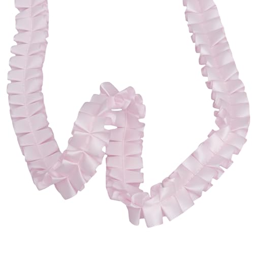 HSTWODE 1Stück Spitzen Rüschenbesatz 10 Yards 25mm Doppelseitig Gerafftes Satinband 7 Farben für DIY Nähen Handwerk Hochzeit Deko Scrapbooking (Pink) von HSTWODE