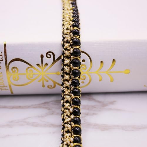 HSTWODE 2/5/10 Yard Perlenband Vintage 1,5 cm breit Glitzer Kordelband Dekoband Zierband Geschenkband für Hochzeit Deko DIY Handwerk Kleidung Rucksack Haarschmuck (Schwarz, 10 yards) von HSTWODE
