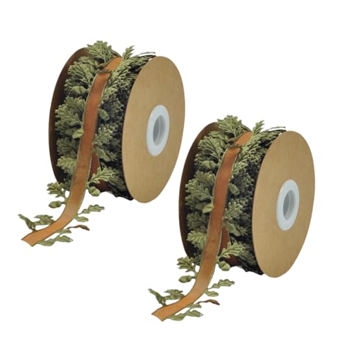 HSTWODE 2 Rollen 10m geschenkband,Künstliches Blattband,Satinband，Christbaumgirlanden, Breite Sternenband,Dekoration für Zuhause, Hochzeit, Weihnachten (Stil 8) von HSTWODE
