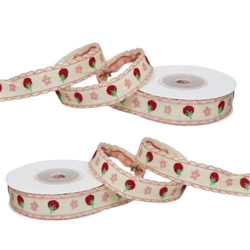 HSTWODE 2 Stück Stickerei Blume Trim, 1.6/2.5 cm breit Polyester Nähen Spitze Trim,Spitzenband im Vintage-Stil für Bowknot DIY Handwerk, Scrapbooking, Geschenkverpackungen (Blumen1#) von HSTWODE