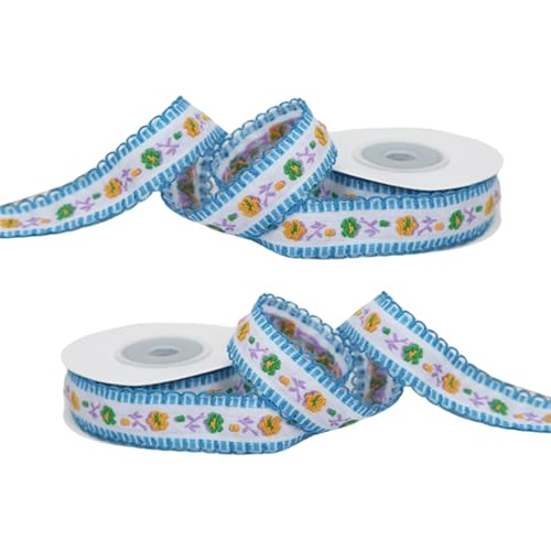 HSTWODE 2 Stück Stickerei Blume Trim, 1.6/2.5 cm breit Polyester Nähen Spitze Trim,Spitzenband im Vintage-Stil für Bowknot DIY Handwerk, Scrapbooking, Geschenkverpackungen (Blumen2#) von HSTWODE