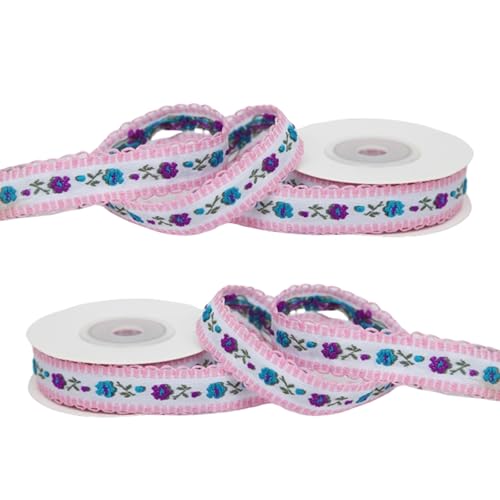 HSTWODE 2 Stück Stickerei Blume Trim, 1.6/2.5 cm breit Polyester Nähen Spitze Trim,Spitzenband im Vintage-Stil für Bowknot DIY Handwerk, Scrapbooking, Geschenkverpackungen (Blumen3#) von HSTWODE
