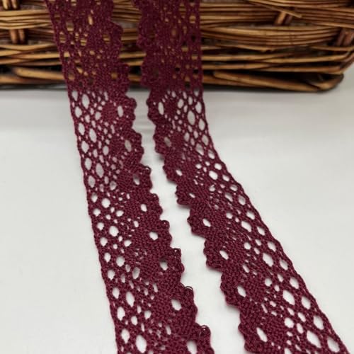 HSTWODE 2.5cm×3/5 yardsVintage Spitzenband Borte aus Baumwolle Dekoband Zierband Spitzenstoff Spitzenborte Häkel-Borte für Nähen Handwerk Weihnachtsdekoration Hochzeit (Dunkelrose, 5 yards) von HSTWODE
