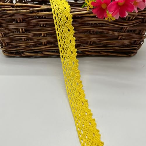 HSTWODE 2.5cm×3/5 yardsVintage Spitzenband Borte aus Baumwolle Dekoband Zierband Spitzenstoff Spitzenborte Häkel-Borte für Nähen Handwerk Weihnachtsdekoration Hochzeit (Gelb, 5 yards) von HSTWODE