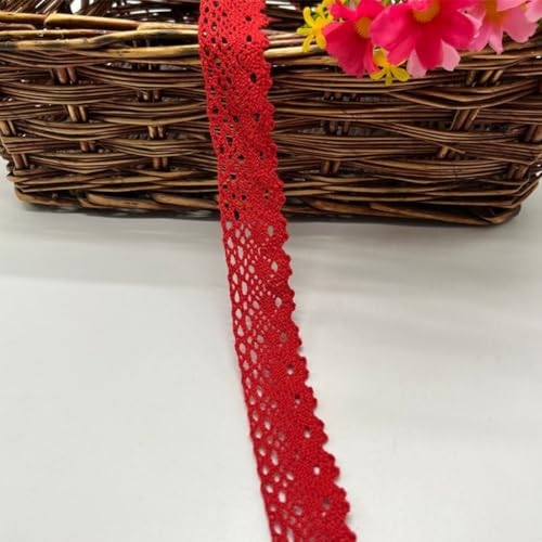 HSTWODE 2.5cm×3/5 yardsVintage Spitzenband Borte aus Baumwolle Dekoband Zierband Spitzenstoff Spitzenborte Häkel-Borte für Nähen Handwerk Weihnachtsdekoration Hochzeit (Rot, 5 yards) von HSTWODE