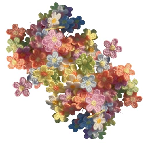 HSTWODE 20/70 Stück Gehäkelte Blumen Applikation Spitze Stickerei Garn Strickblumen Aufnäher Handgefertigt Gehäkelte Für Hüte Basteln Aufnähen Kleidung Gardine Tischtu (Je 10 Stück pro Farbe) von HSTWODE