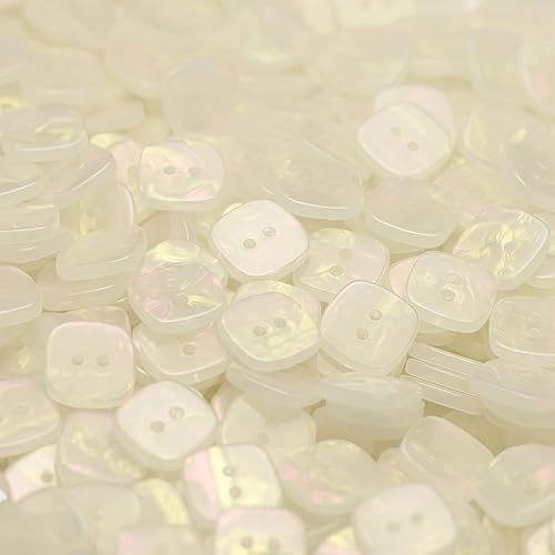 HSTWODE 20 Stück 11mm Herz-Quadrat Resin-Knöpfe – Für Kinderkleidung/Hemden/Pullover/Hosen/Kleider Nähen (Weiß, Quadrat 11MM) von HSTWODE