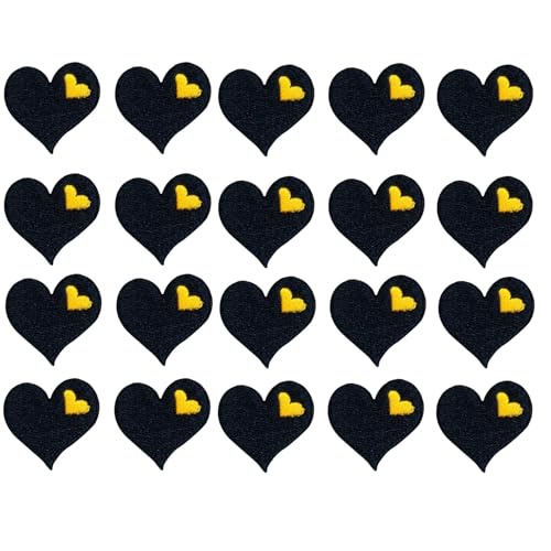 HSTWODE 20 Stück Herz Patches Bügelflicken, Herzförmige Aufnäher zum Aufbügeln, bestickt, Kleidungsstück, Verzierungen für Kleidung, Reparatur, Rucksack (Schwarz) von HSTWODE
