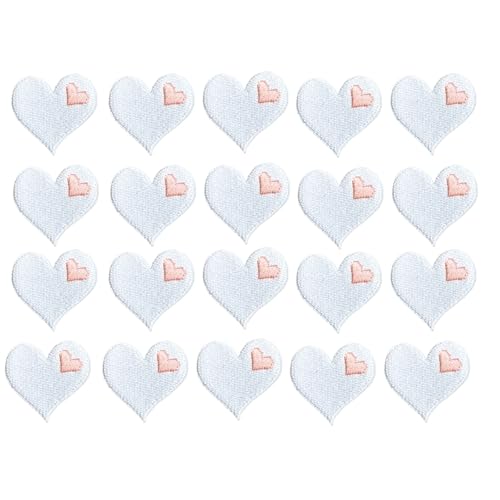 HSTWODE 20 Stück Herz Patches Bügelflicken, Herzförmige Aufnäher zum Aufbügeln, bestickt, Kleidungsstück, Verzierungen für Kleidung, Reparatur, Rucksack (Weiß) von HSTWODE