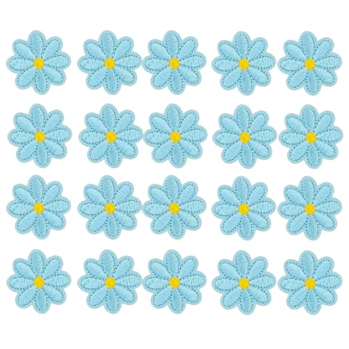 HSTWODE 20 Stück Patches zum Blumen Bügelflicken,Aufbügeln Blumen Bügelflicken Dekorative Bügelbilder für DIY Dekoration T-Shirt Rucksack Hoodies Schuhe Tasche (Blau) von HSTWODE